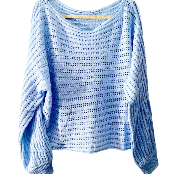 1 LARGE LEFT! Cozy Light Blue Boho Knit Sweater - Picture 5 of 6
